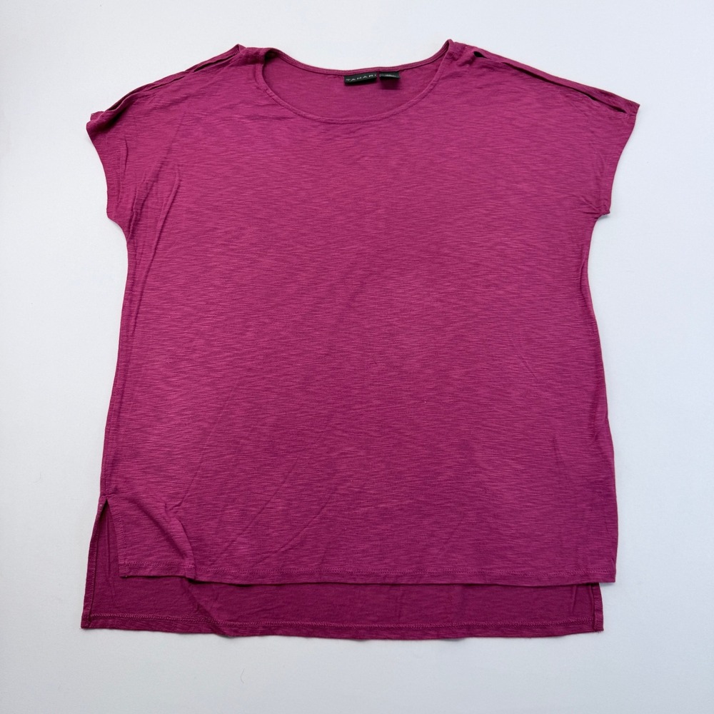 Tahari Womens Medium Pink Cold Shoulder Slub Knit Top Short Sleeve Side Slits